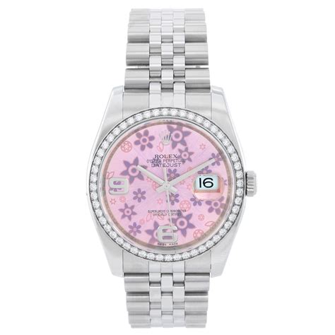 rolex oyster perpetual datejust pink floral|rolex pink face with diamonds.